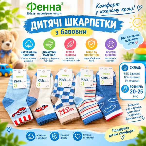 Дитячі бавовняні шкарпетки Фенна Kids р. 20-25, 10 пар в упаковці